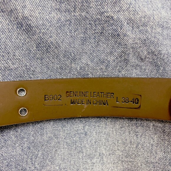 Leather belt black NEW large size 38-40 double grommet belt - Picture 7 of 7